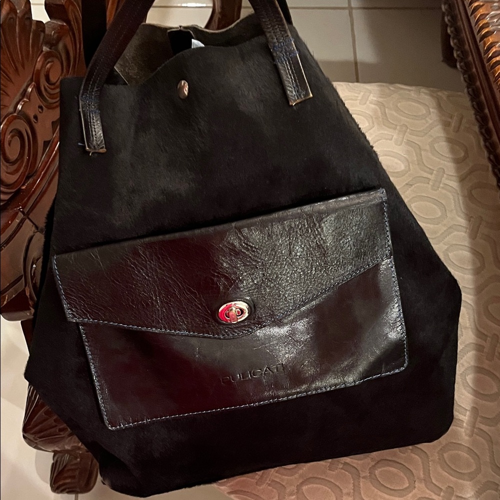 Pulcati Leather Chic Black Large Tote Italy 🇮🇹